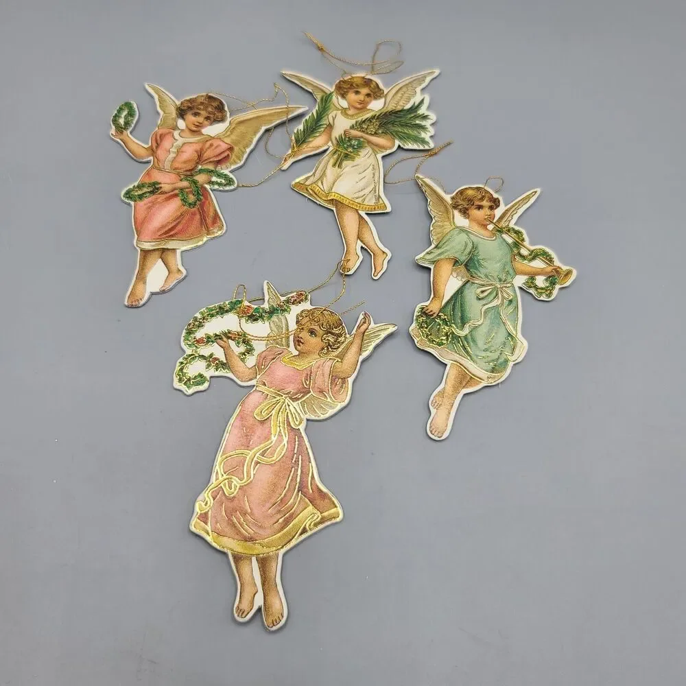 Merrimack Christmas Holiday Ornaments Die Cut Cardboard Angels Santa Lot Of 10